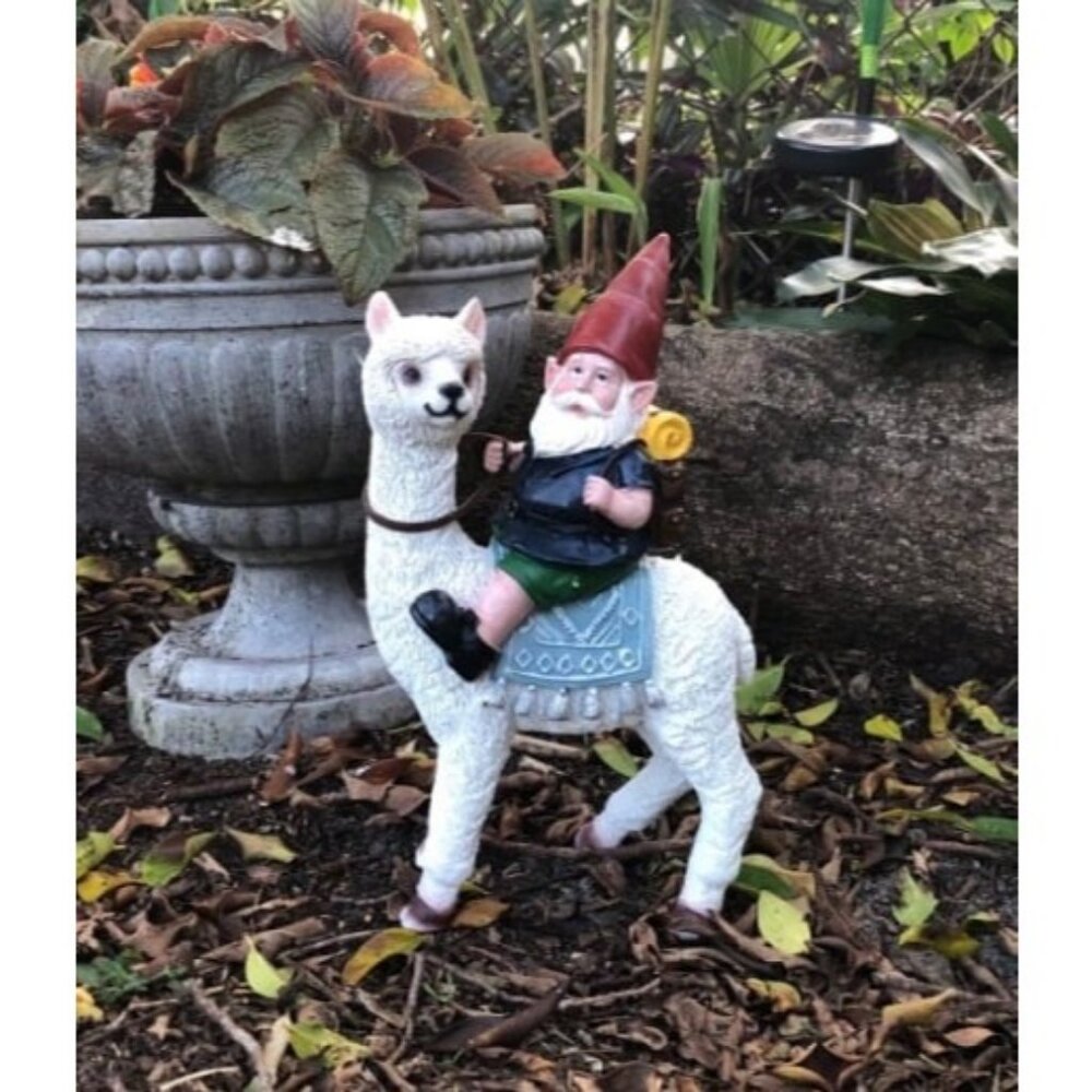 Funny Guy Mugs Gnome and a Llama Statue- Indoor/Outdoor Garden Gnome Sculpture